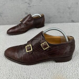 Mauri Made in Italy Mens 10.5M Brown Lizard Leather Double Monk Strap Dress Shoe